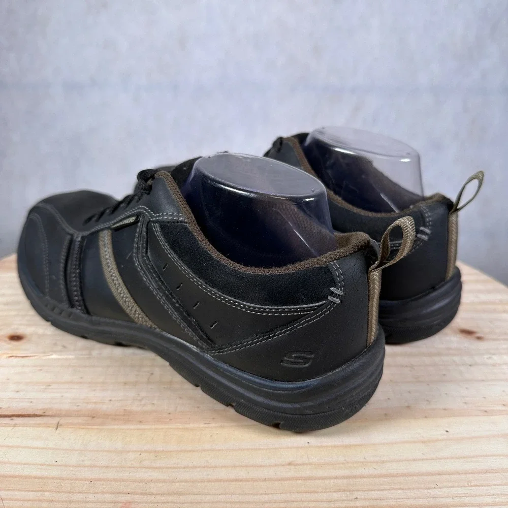 Skechers Handcrafted Sneakers Mens 9 Black Brown Good Leather Casual Rugged